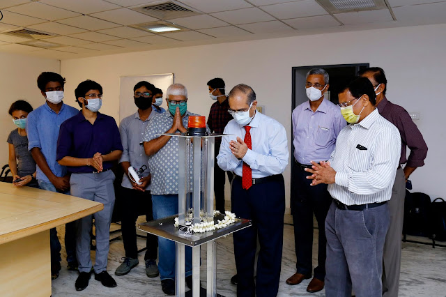 Vanora Robot, an innovative anti-COVID disinfecting robot, launched by Dr. M. Shantharam Shetty, Chairman of Tejaswini Hospital and Pro-Chancellor of Nitte University