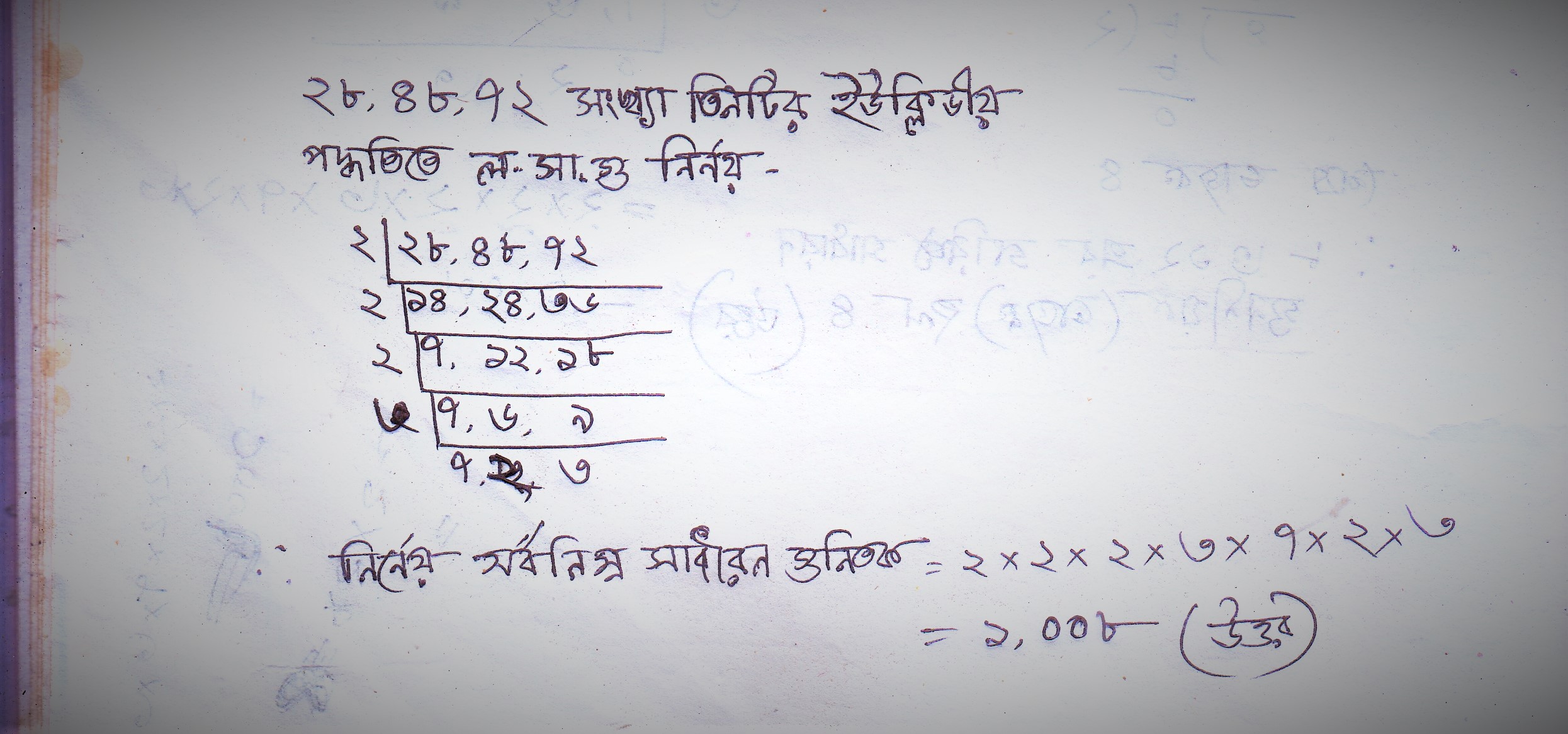 ইউক্লিডীয় পক্রিয়ায় ২৮, ৪৮ ও ৭২ এর নূন্যতম সাধারণ গুণিতক নির্ণয় কর