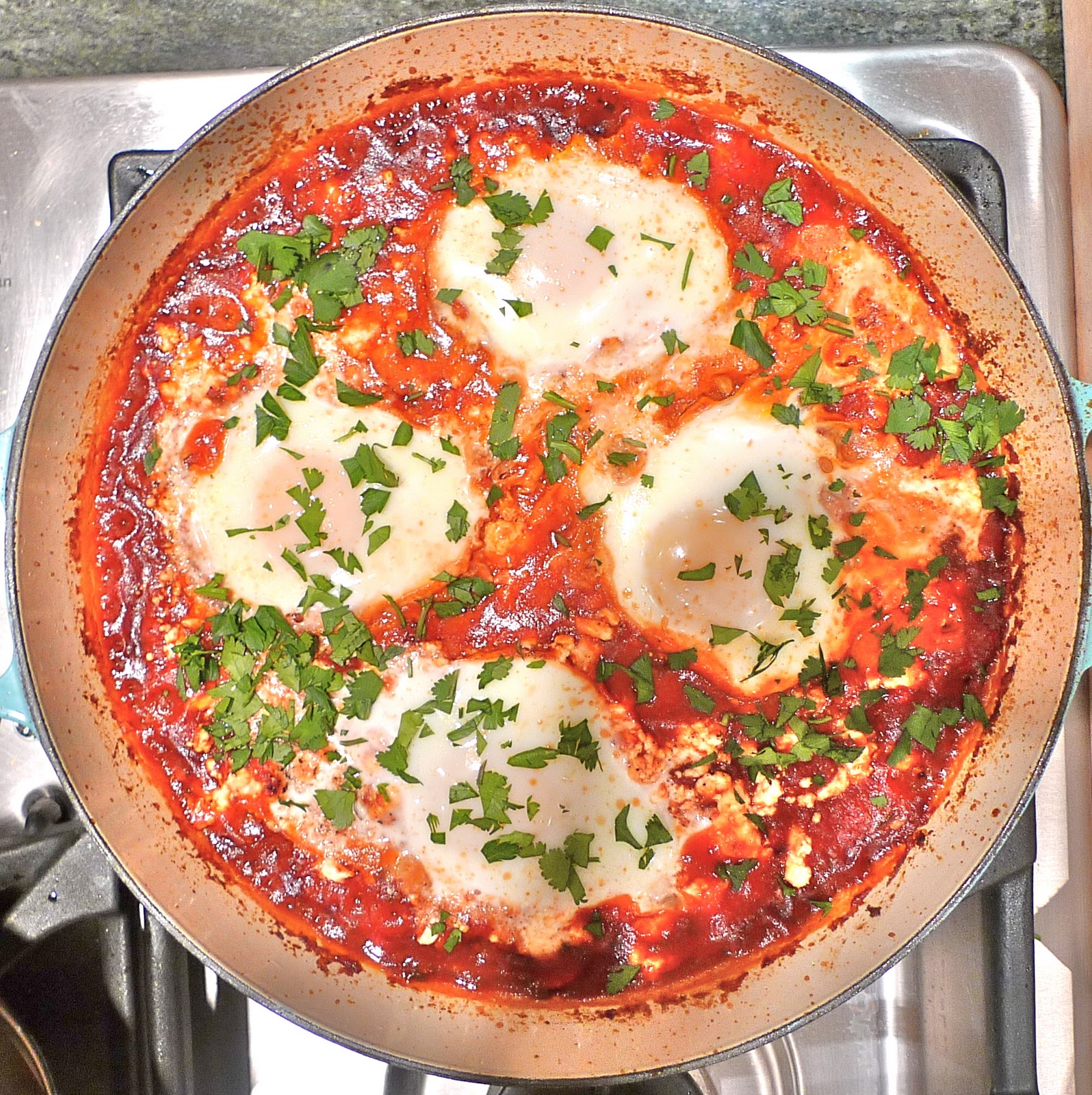 siriously delicious Poached Eggs in Tomato Sauce with Chickpeas and Feta