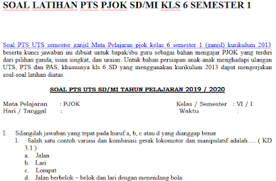 Soal Latihan Pts Pjok Sd Mi Kls 6 Semester 1 Saudagarsoal