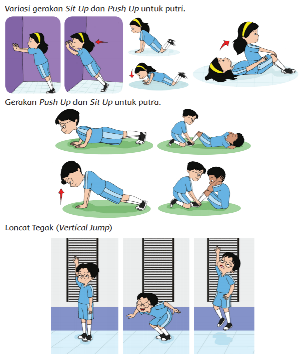 Kegiatan push up pull up dan squat jump merupakan contoh-contoh kegiatan aktivitas kategori