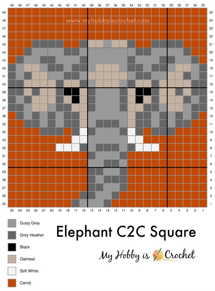 My Hobby Is Crochet Free Crochet Pattern + Graph Elephant C2C Square