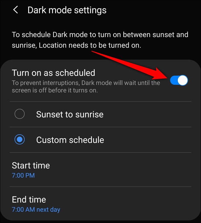 قم بتشغيل Samsung Galaxy S20 على "Turn On As Schedule" ثم قم بتخصيص الإعدادات الإضافية