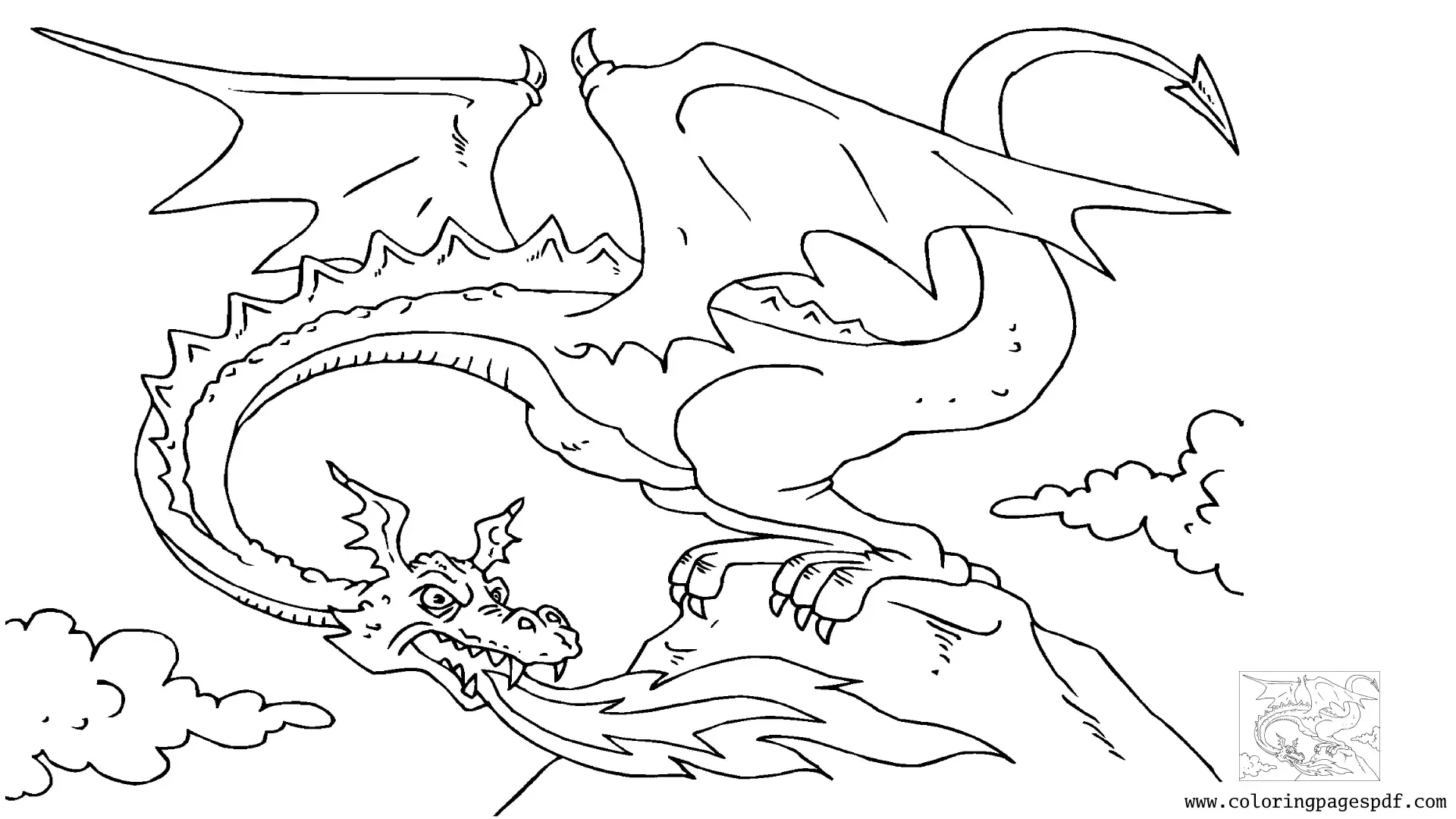 Coloring Page Of A Dragon Breathing Fire