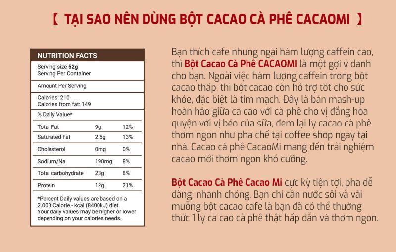Bột Cacao Cafe Hòa Tan Cacaomi Thượng Hạng 357g