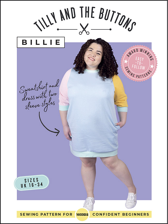 Billie sweatshirt and dress sewing pattern in UK 16-34 from Tilly and the Buttons