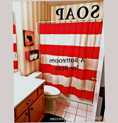 Boys Bathroom Decor And Design With the Color Red and White Curtain The Very Beautiful Pic 005
