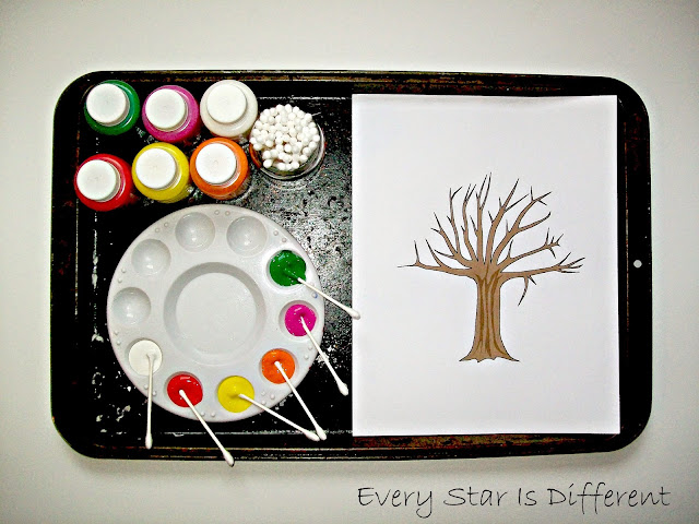 Q-Tip Tree Leaf Painting Activity