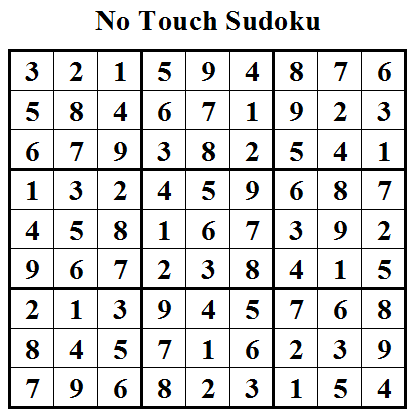 No Touch Sudoku (Daily Sudoku League #27) Solution