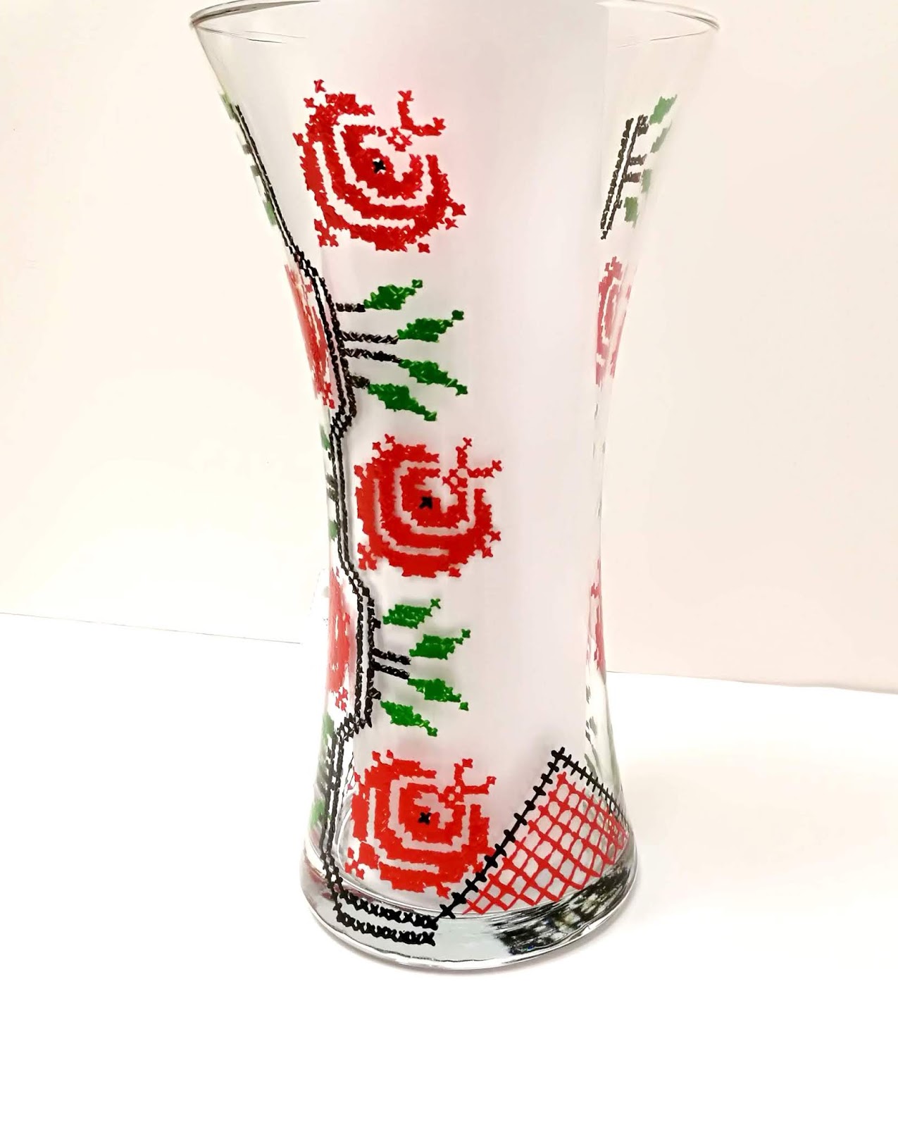 Handmade By Do Hand painted glass vase Traditional Romanian Design
