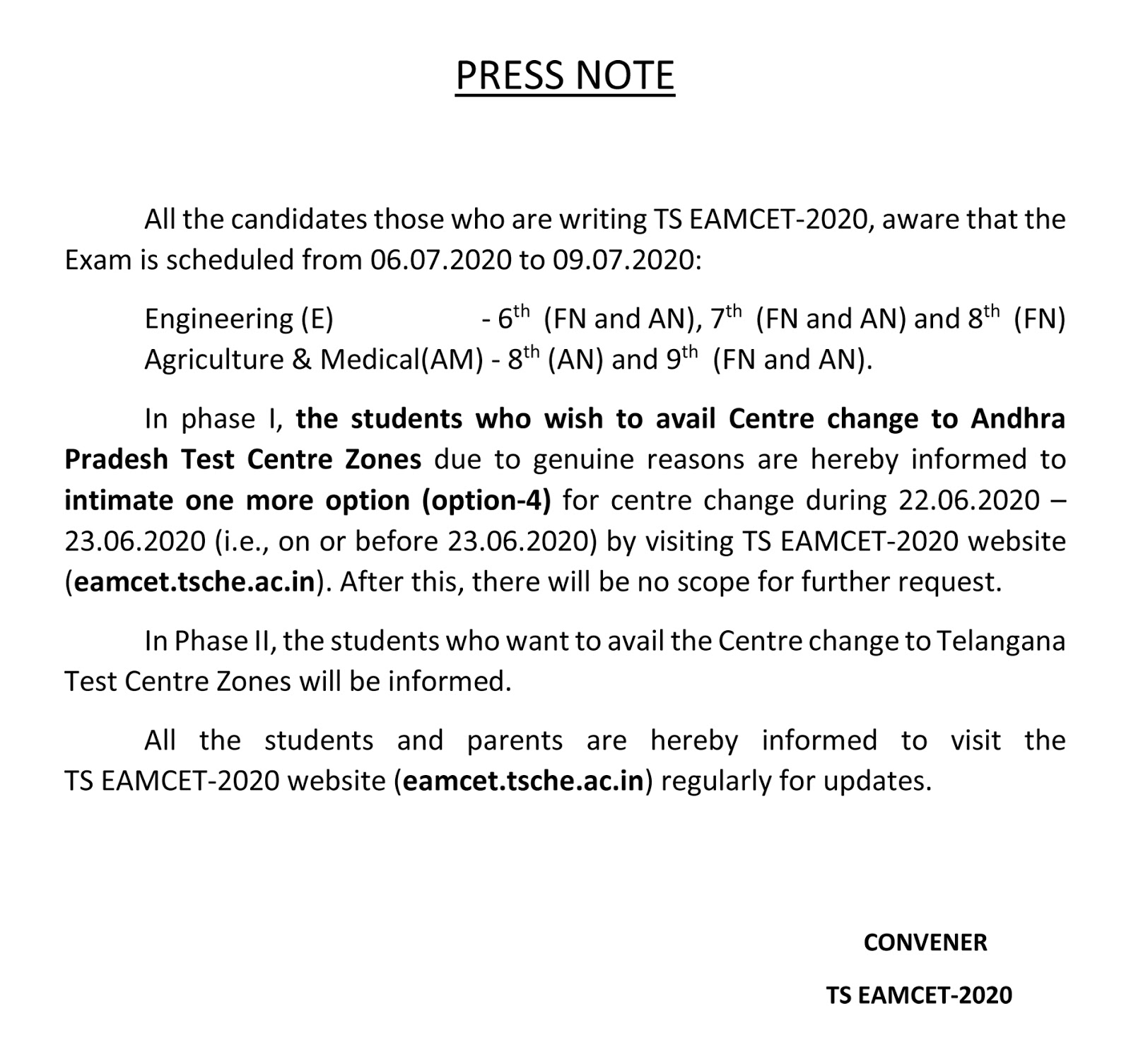 TS Eamcet 2020 aware that the Exam Scheduled