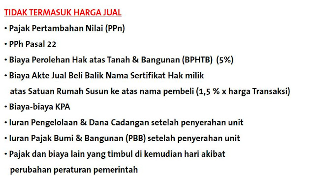 Harga The Rosebay Low Rise Apartement Surabaya Tidak Termasuk