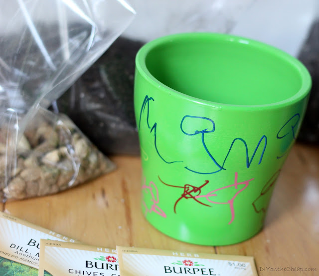 DIY Potted Herb Kit + Free Printable! Have your kids decorate a pot, include all supplies and give as a gift.