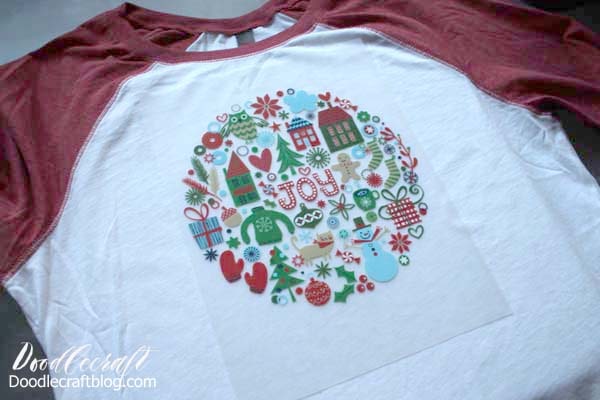 Make a festive holiday joy shirt with Cricut iron-on designs in just a couple minutes! This cute shirt is perfect for a Christmas party or as a holiday gift.