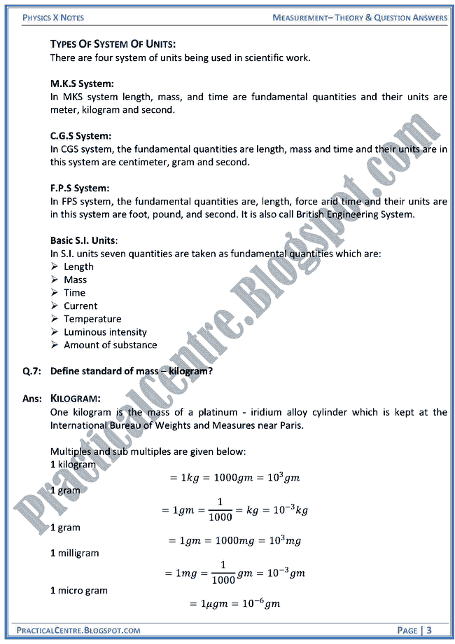 Measurement - Theory & Question Answers - Physics X