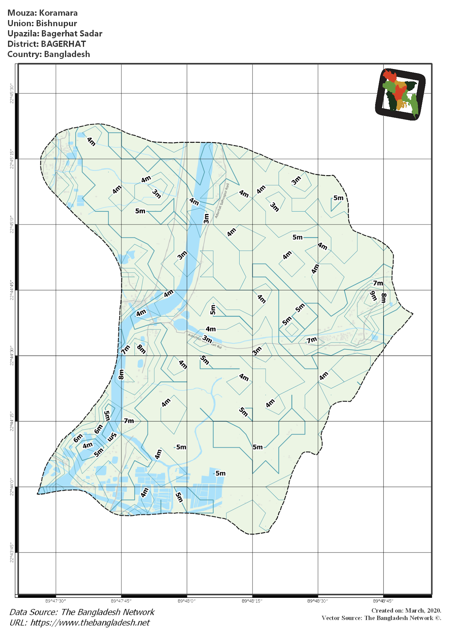 Map of Koramara Mouza of Bagerhat Sadar Upazila, BAGERHAT, Bangladesh.