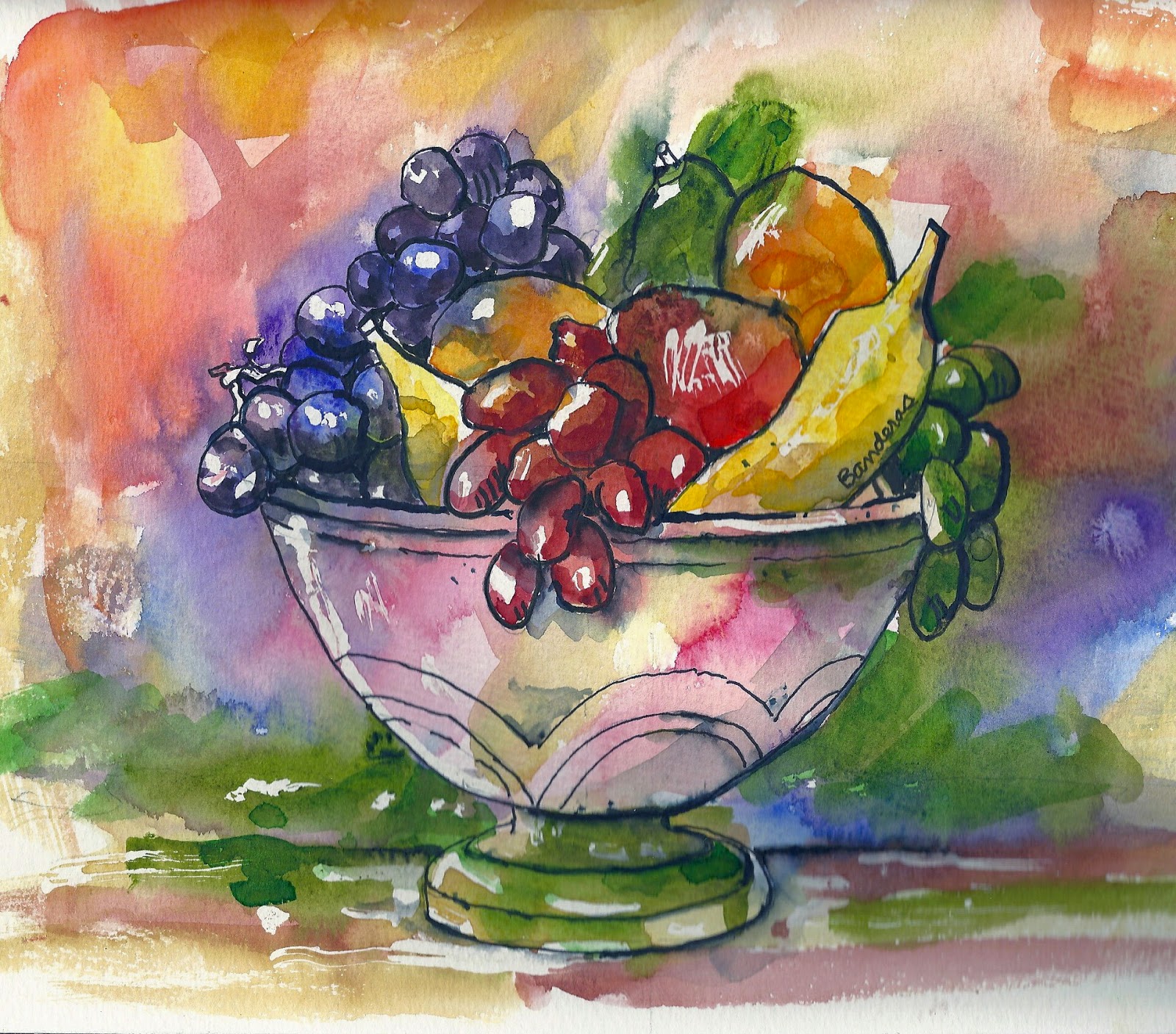 Terry's Ink and Watercolor Fruit Bowl