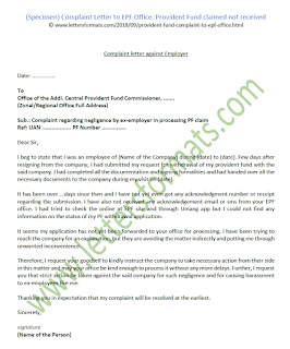 Complaint Letter to EPF Office for Provident Fund claimed not received Complaint Letter to EPF Office for Provident Fund claimed not received