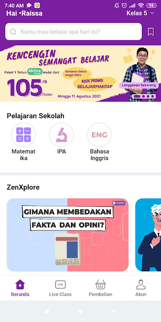 Download aplikasi Zenius yang bisa digunakan pada sistem operasi android maupun iOS