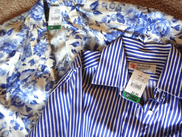 blue and white thrift shop shirts