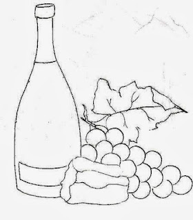 desenho de garrafa de vinho com uvas e pão - simbolos religiosos para pintar