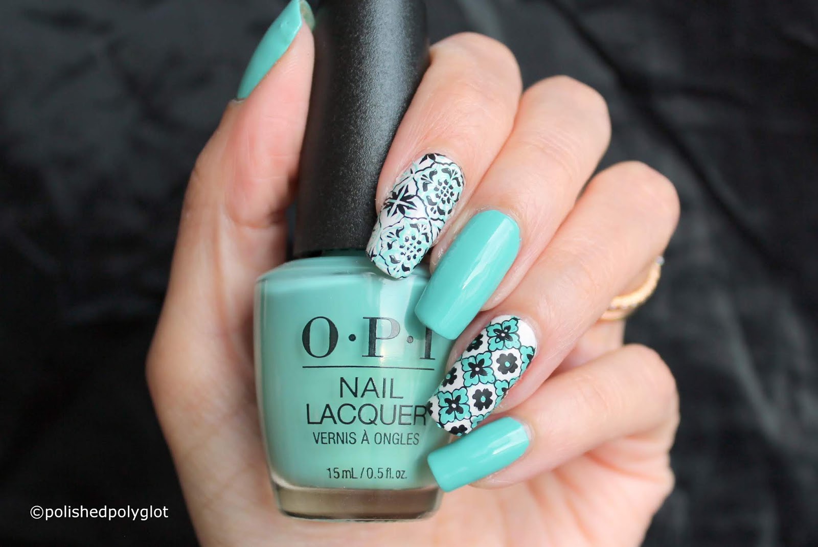 Nail Art │ Mint, Black and White Tile Nail Design / Polished Polyglot