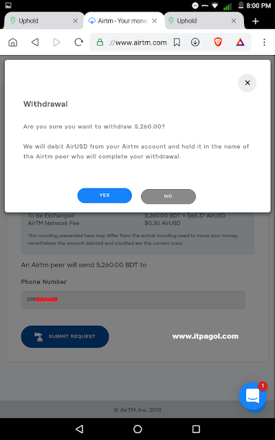 Click Yes To Confirm bKash Withdraw.