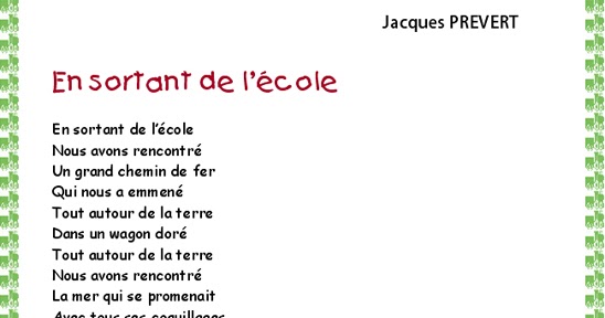 Poésie En Sortant De L'école Pdf dolapuce.blogspot.com
