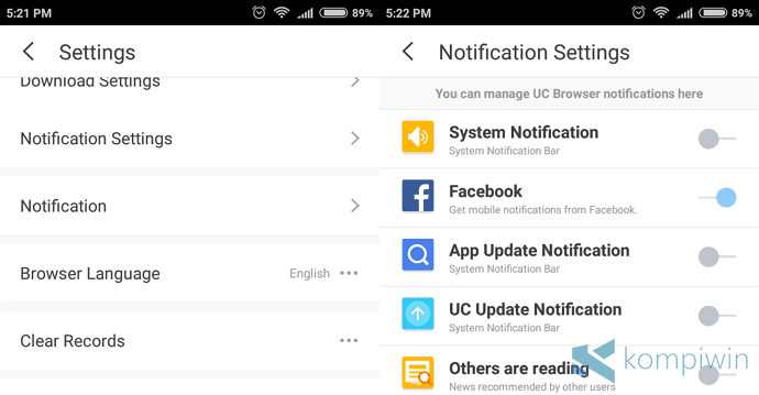 uc browser facebook notiifikasi