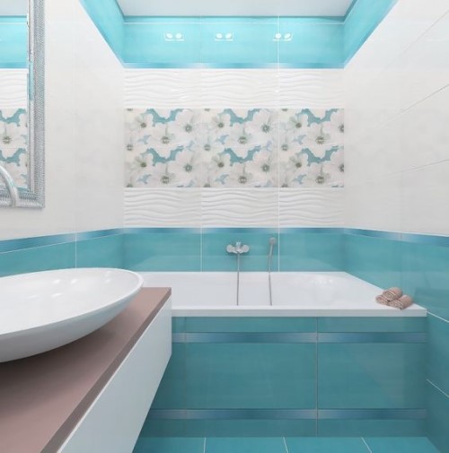 Inspirasi Motif Keramik Kamar Mandi Dengan Nuansa Warna Tosca Cafeteria