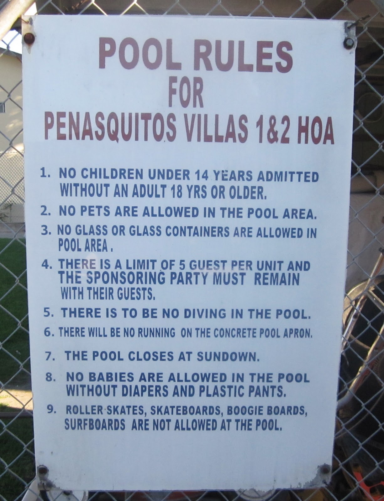 Peñasquitos Villas I & II Pool Rules
