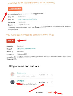 Email id and admin change in blogger