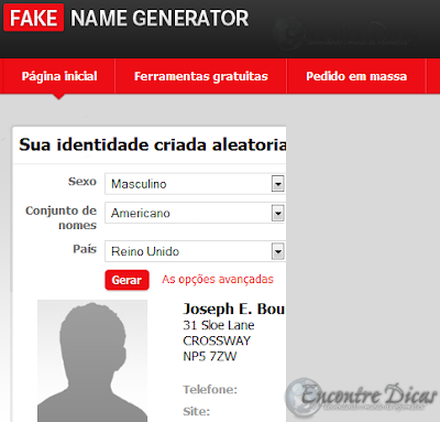 Encontre Dicas: Fake Name Generator