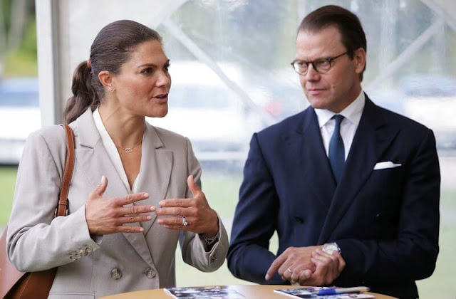 Crown Princess Victoria carried Little Liffner crossbody bag. Crown Princess Victoria wore blazer and pants from By Malina