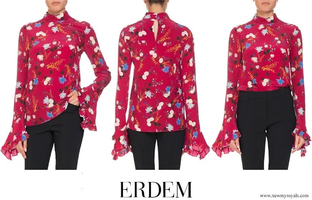 Crown Princess Mary wore ERDEM Lindsey Floral Mock-Neck Ruffle Sleeve Top