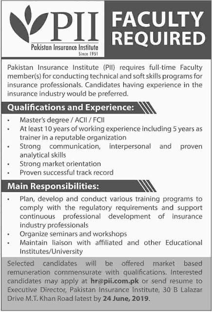 Pakistan Insurance Institute PII Jobs 2019