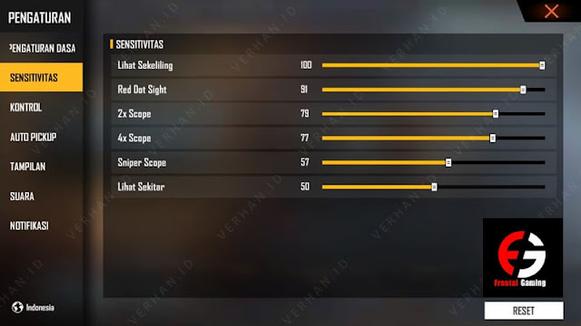 sensitivitas ff frontal gaming terbaru