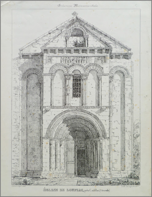 Eglise de Loupiac, lithographie à la plume de Leo Drouyn pour La Guyenne monumentale, 1842