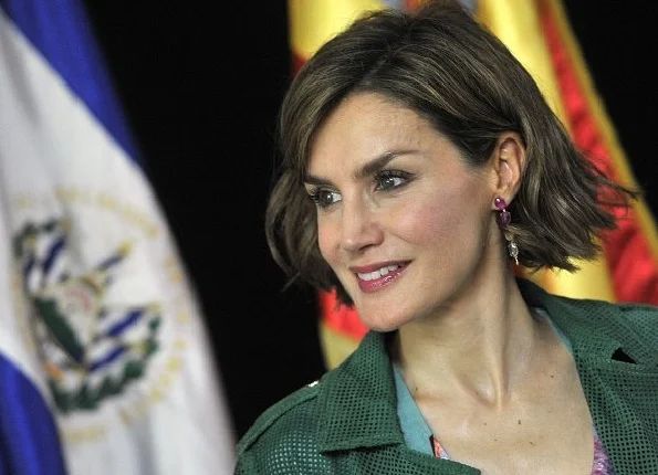 Queen Letizia of Spain met with members of a artistic group funded by the Spanish cooperation at Spain's Cultural Centre in San Salvador, 
