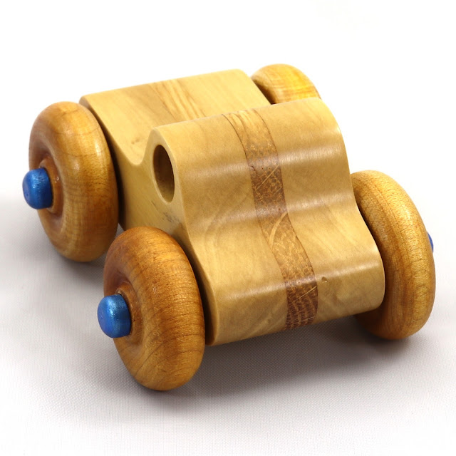 Handmade Wooden Toy Monster Truck Metallic Blue Trim Pickup Truck in the Play Pal Series