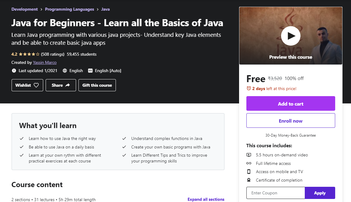 Java for Beginners - Learn all the Basics of Java
