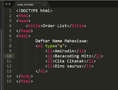 order List di Html 