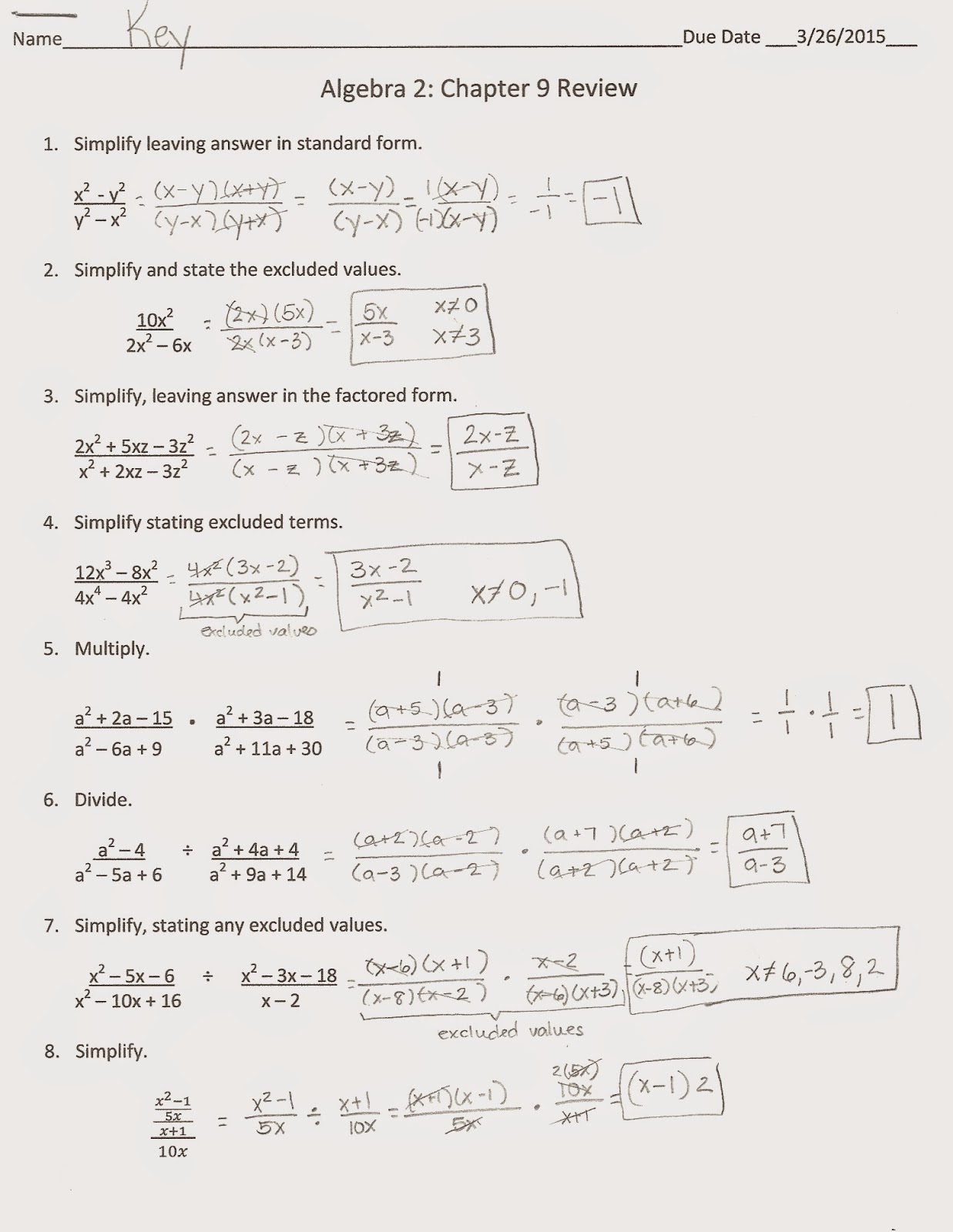 Algebra Alerts Algebra 1 And 2 Algebra 2 Chapter 9 Review Answers