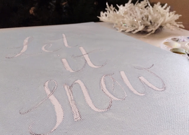 Canvas acrylic paint lettering let it snow