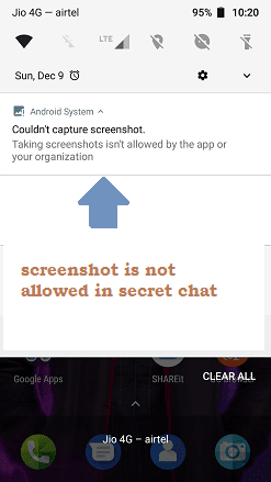 No screenshot allowed in secret chat