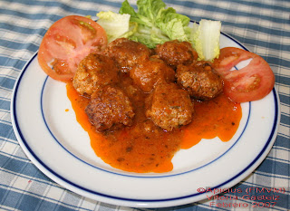  50º Menú, Arroz caldoso, <strong>albondigas</strong> de <strong>carne</strong>, ensalada y fruta 