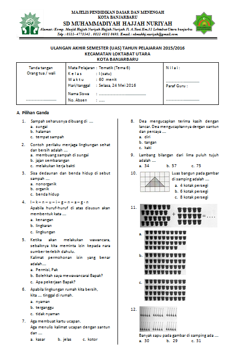 Soal Pelajaran Kelas 1 Sd Tema 6
