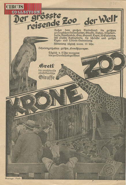 Programma papier pour guider la visiteur dans la menagerie du cirque de Carl Krone  l'aidant à identifier les animaux du zoo