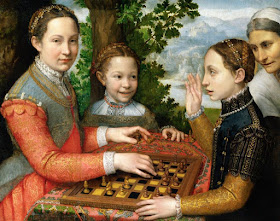 Anguissola's most famous painting was of her three sisters, Lucia, Minerva and Europa, playing chess