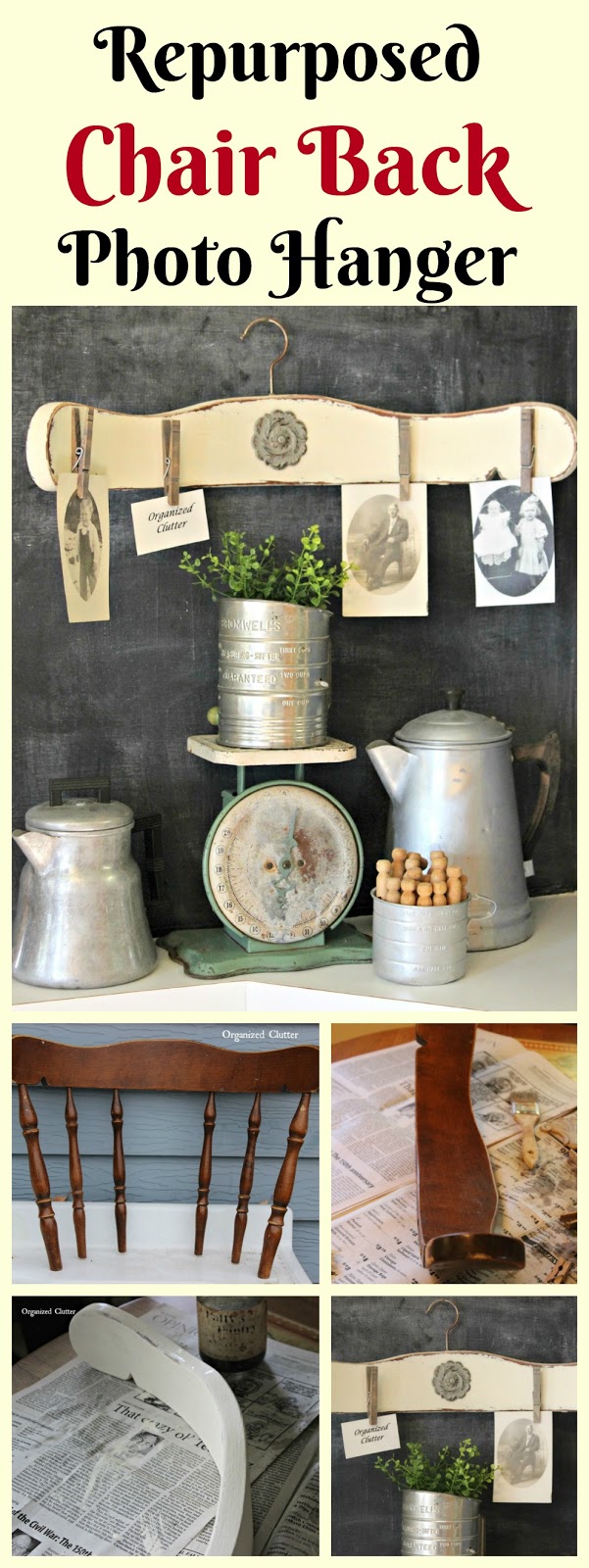 A RePurposed Chair Back Photo Hanger Organized Clutter